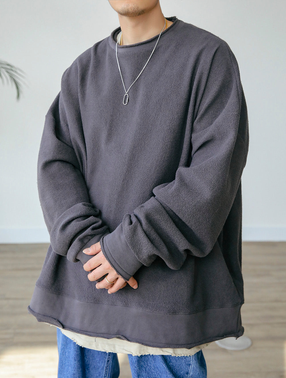 OVERSIZE REVERSE SWEATSHIRTS (BLACK/CHARCOAL)