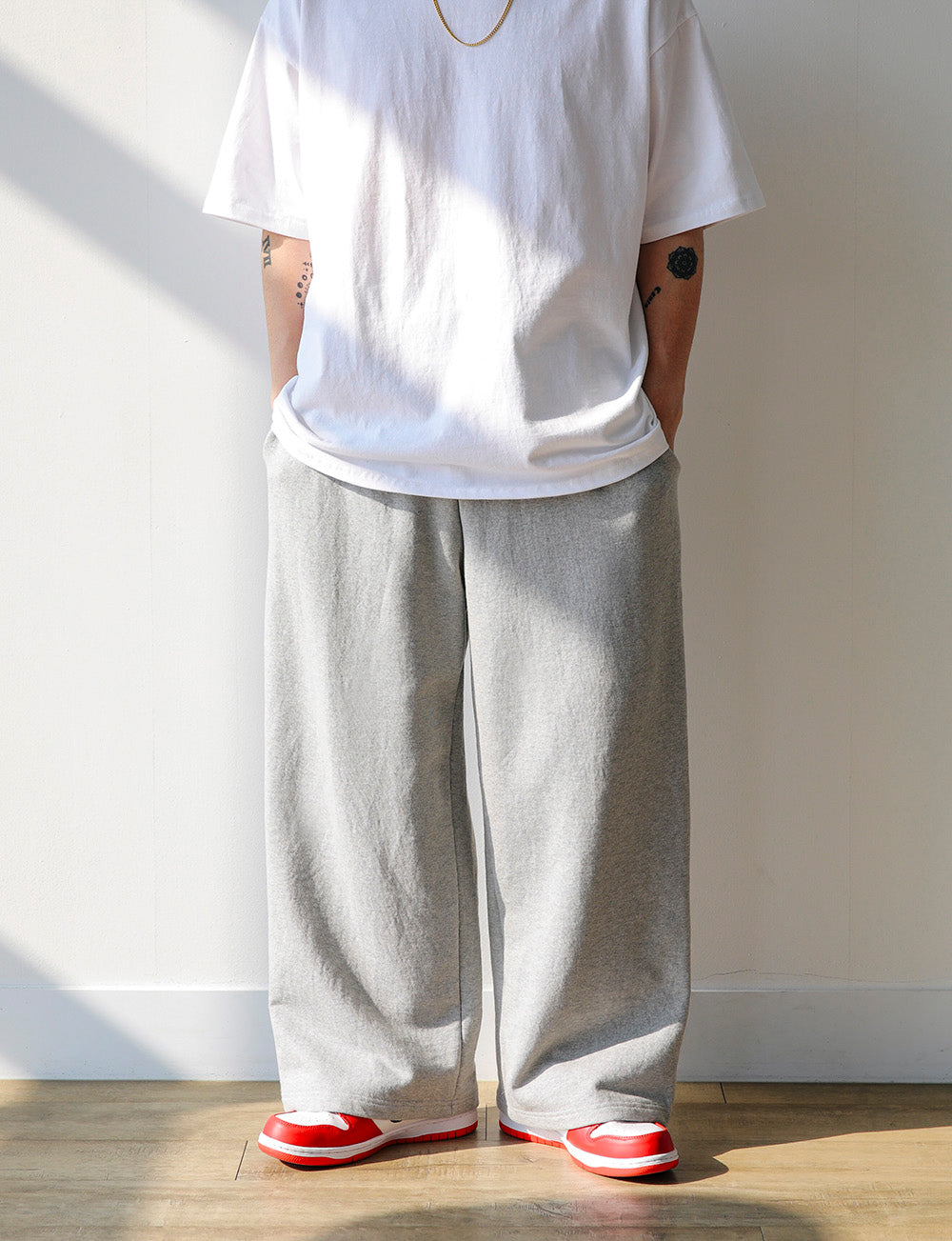 WIDE COTTON PANTS (BLACK/GREY)