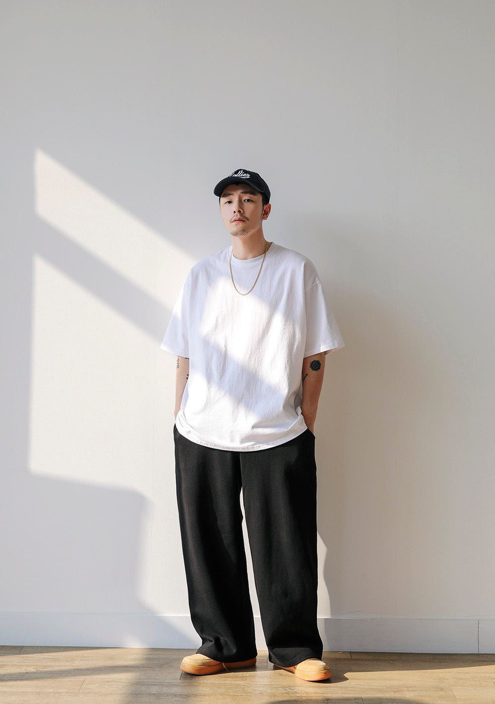 WIDE COTTON PANTS (BLACK/GREY)