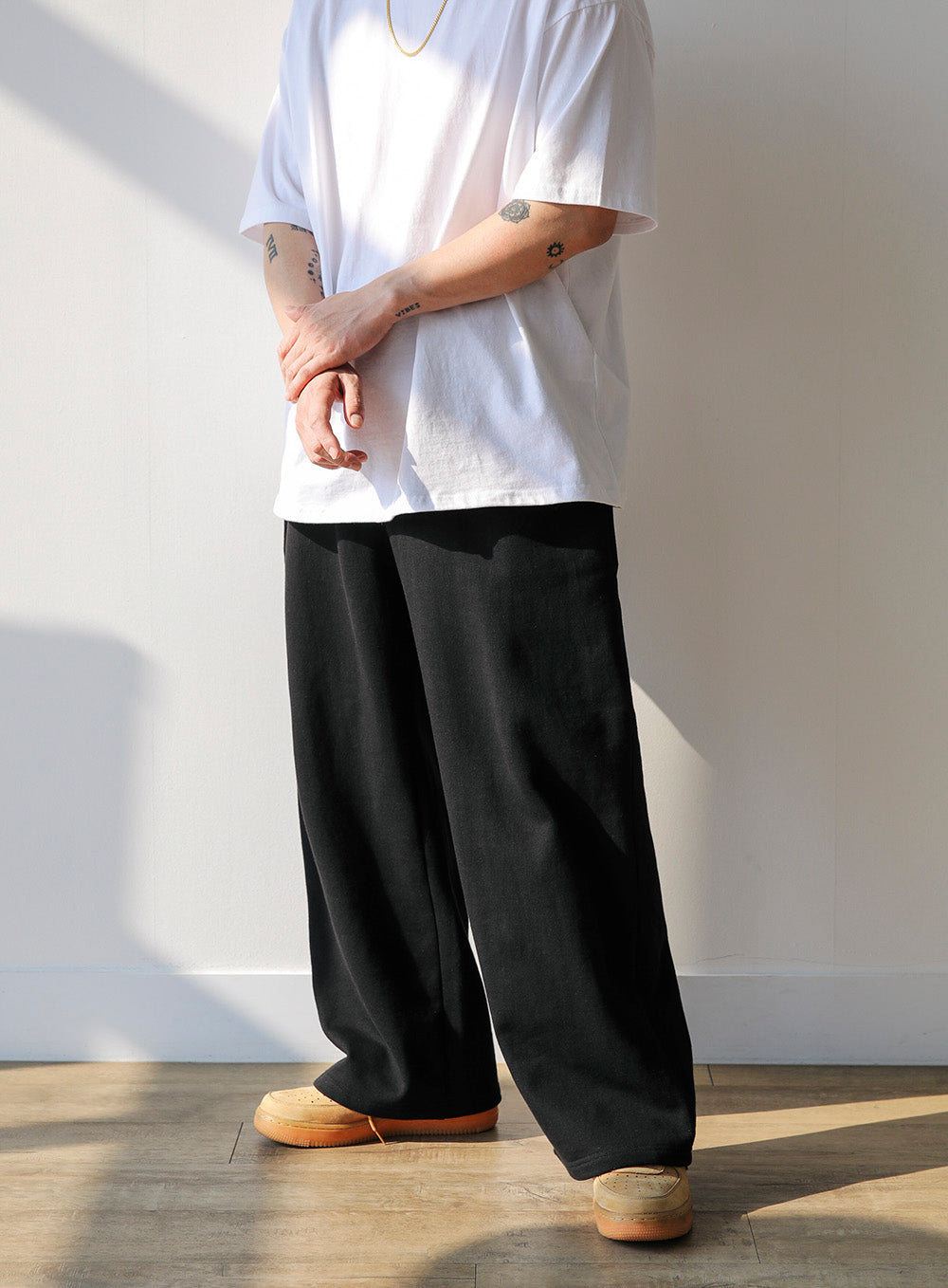 WIDE COTTON PANTS (BLACK/GREY)