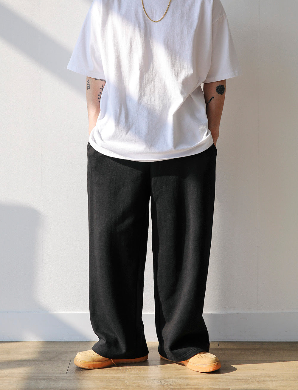 WIDE COTTON PANTS (BLACK/GREY)