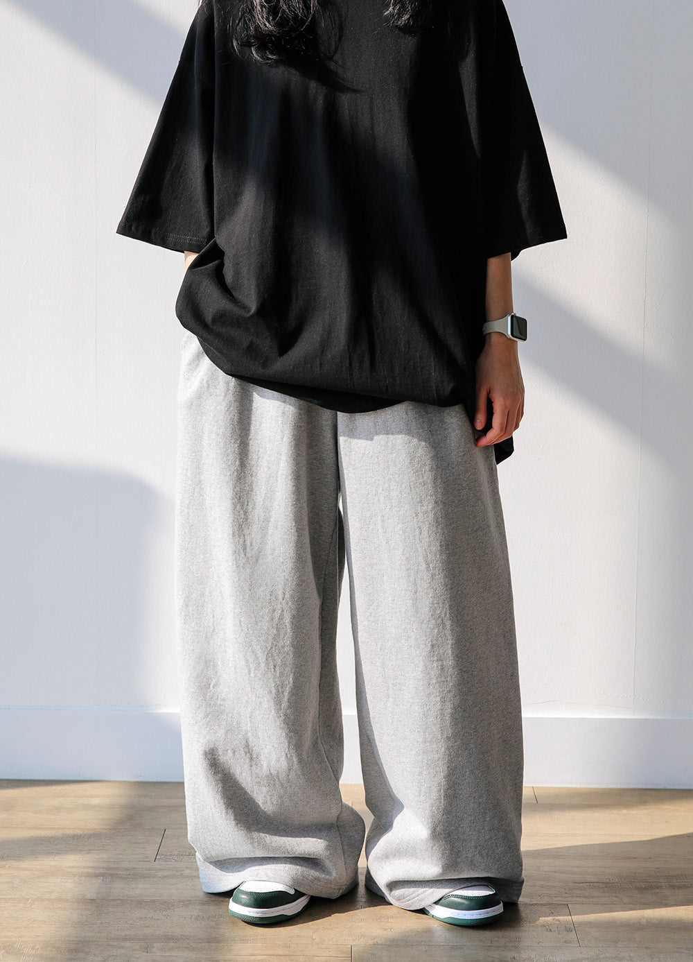 WIDE COTTON PANTS (BLACK/GREY)