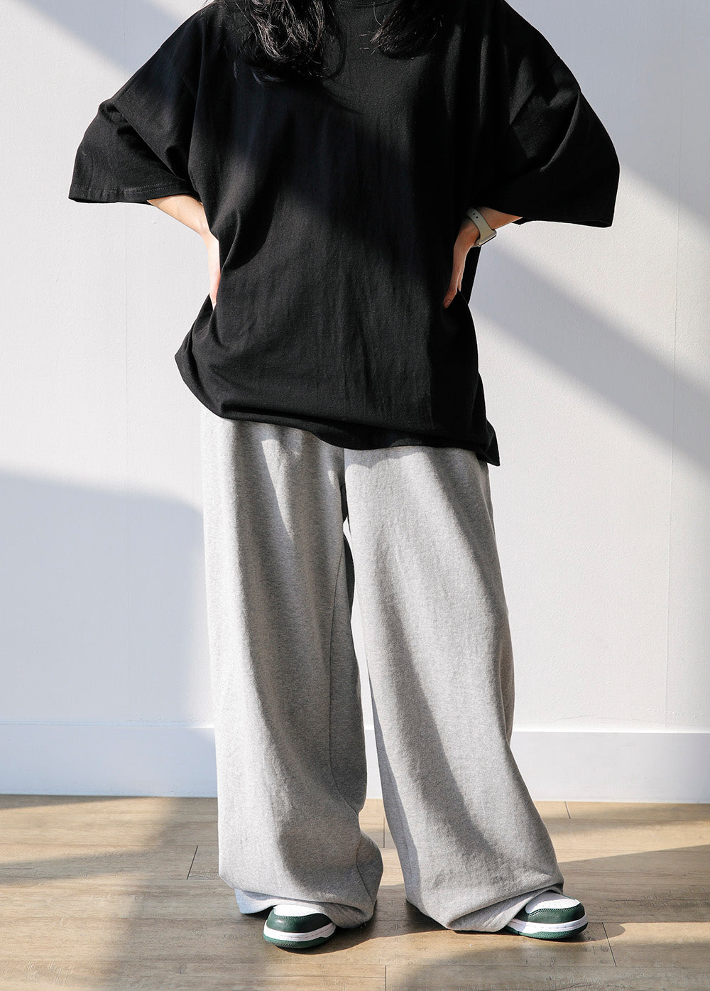 WIDE COTTON PANTS (BLACK/GREY)