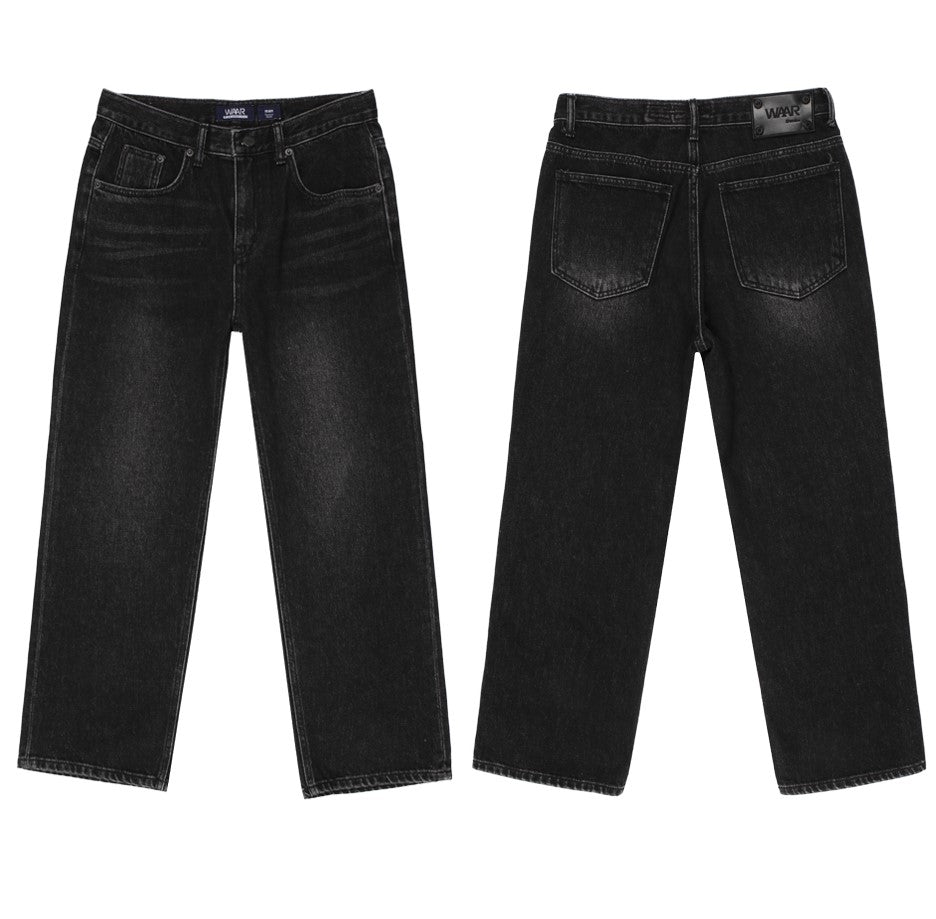 REGULAR CROP DENIM JEANS (BLACK)